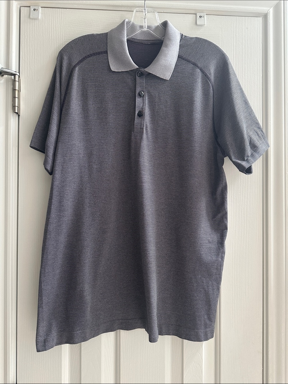 Lululemon Purple Gray Striped Polo Mens Performance Large Preppy Golf